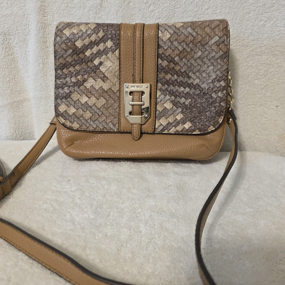 Nine West Tan and Brown Woven Crossbody Bag